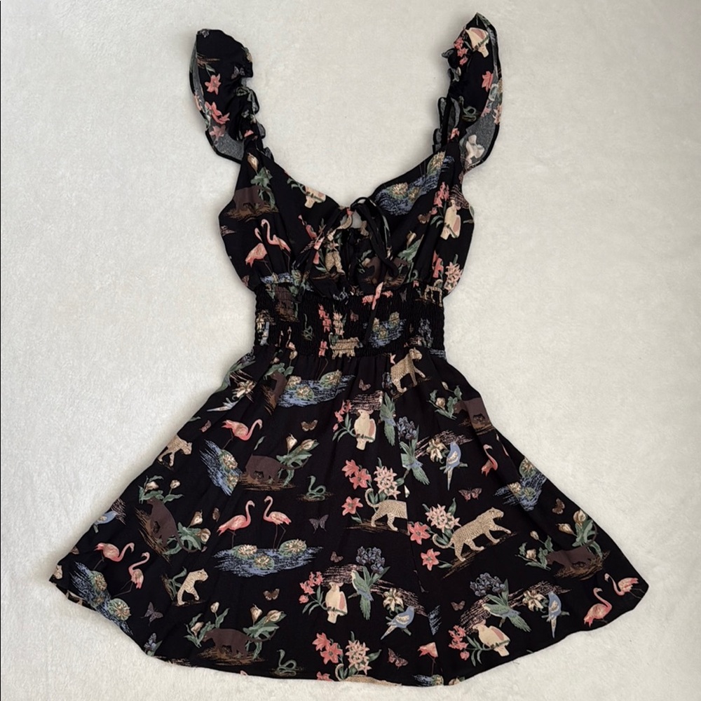 Reformation | Emmaline Mini Dress Brasilia Animal Print Sundress Black (2) - Picture 3 of 16